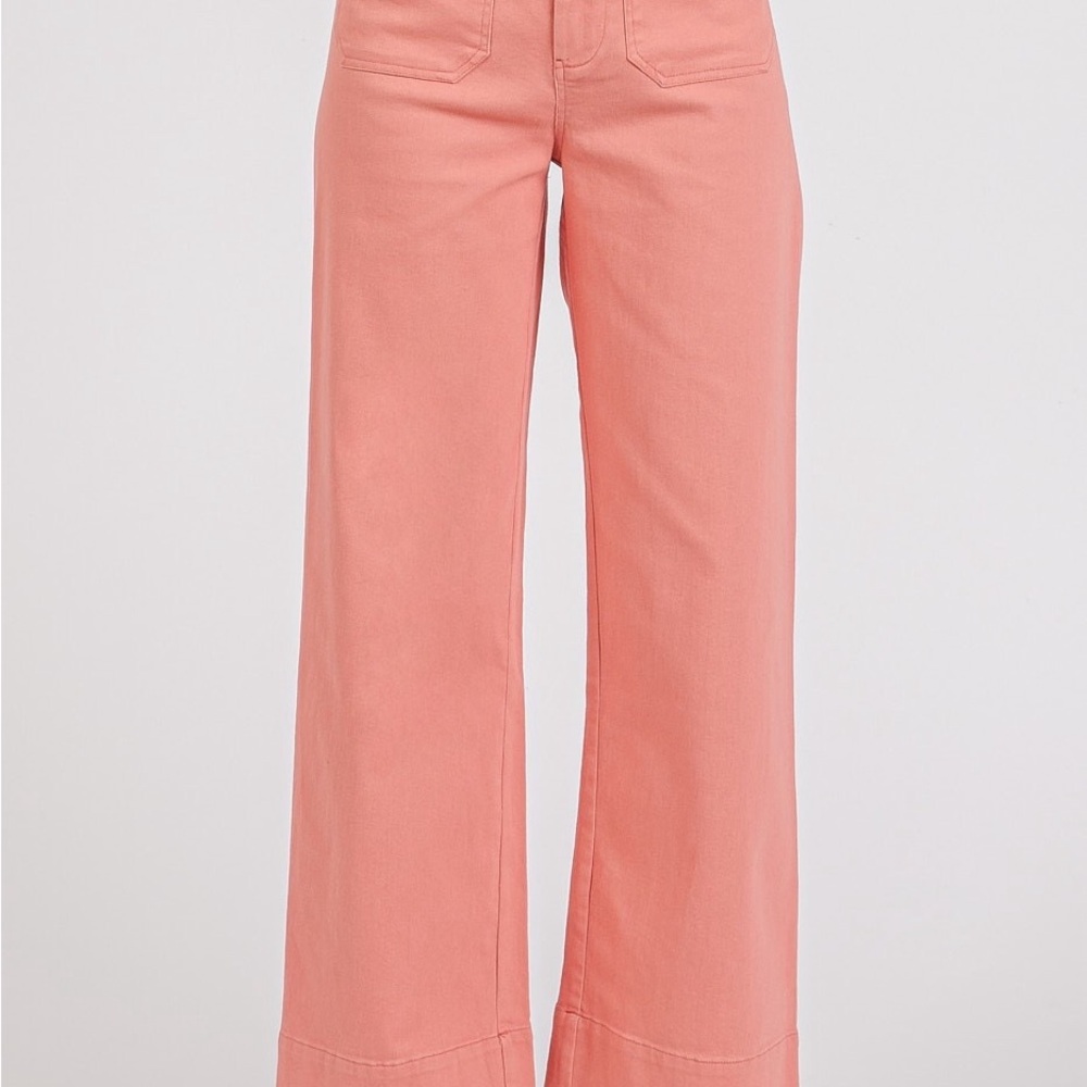 Twill Patch Pocket High Rise Wide Leg Pants